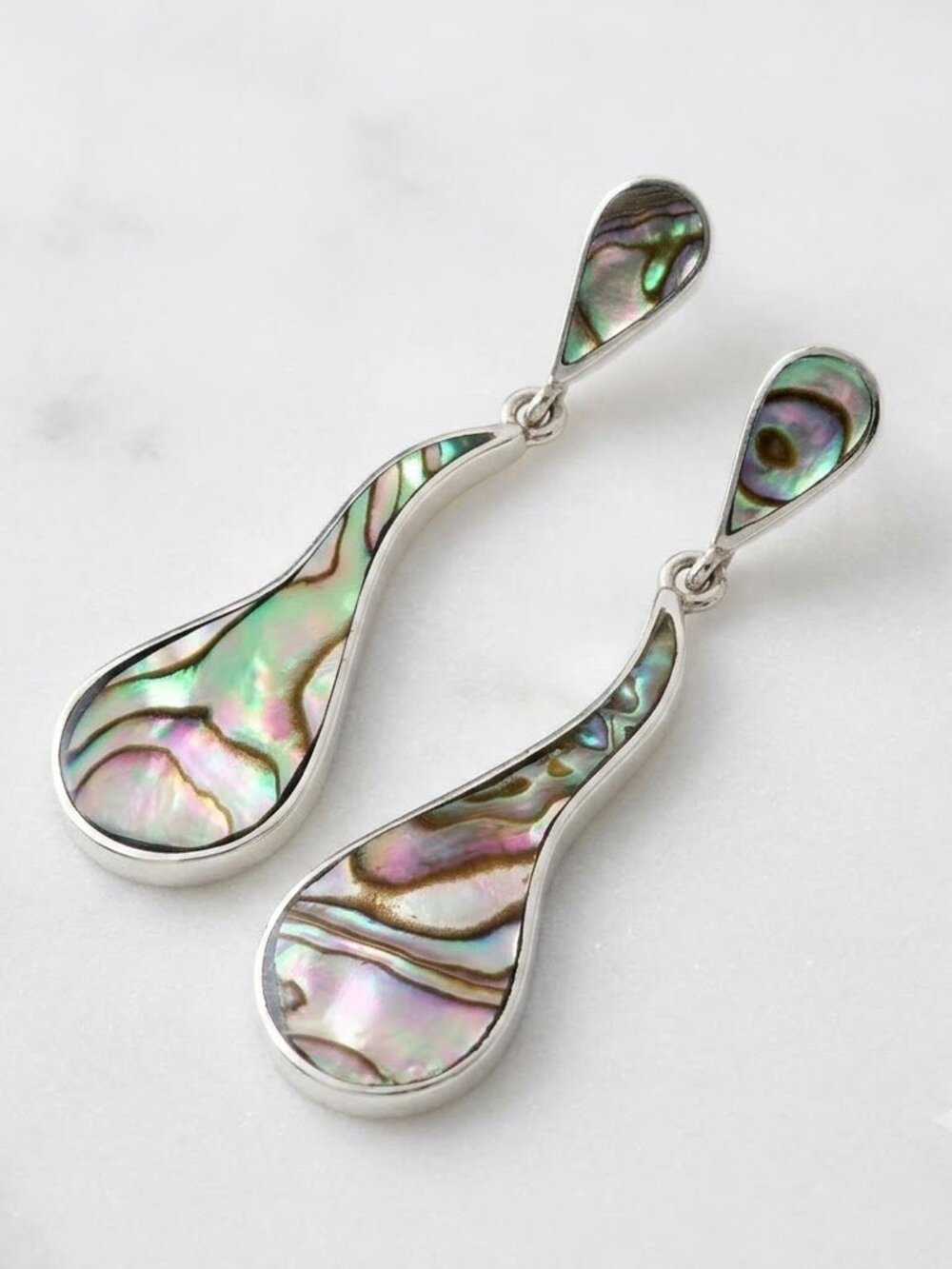 Handmade abalone shell in Sterling Silver dangle drop earrings 🆕